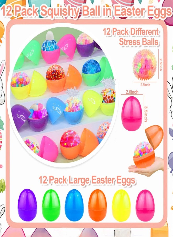 AMENON 12 Pack 3.5" Prefilled Easter Eggs with Squishy Toys,12 Styles Stress Balls for Kids Boys Girls,Stress Relief Squeeze Fidget Toys for Easter Basket Essential Stuffers,Hunt Party Favors Gifts - Image 2